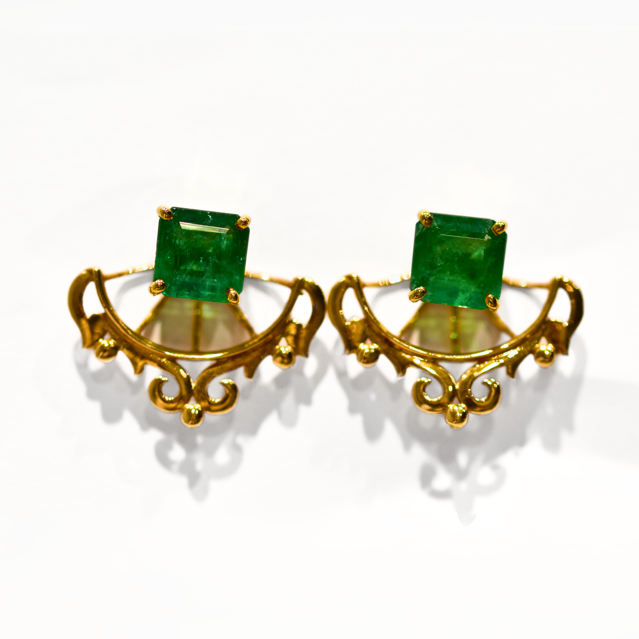 Picture of Natural Emerald Studs with Stylish Attachment