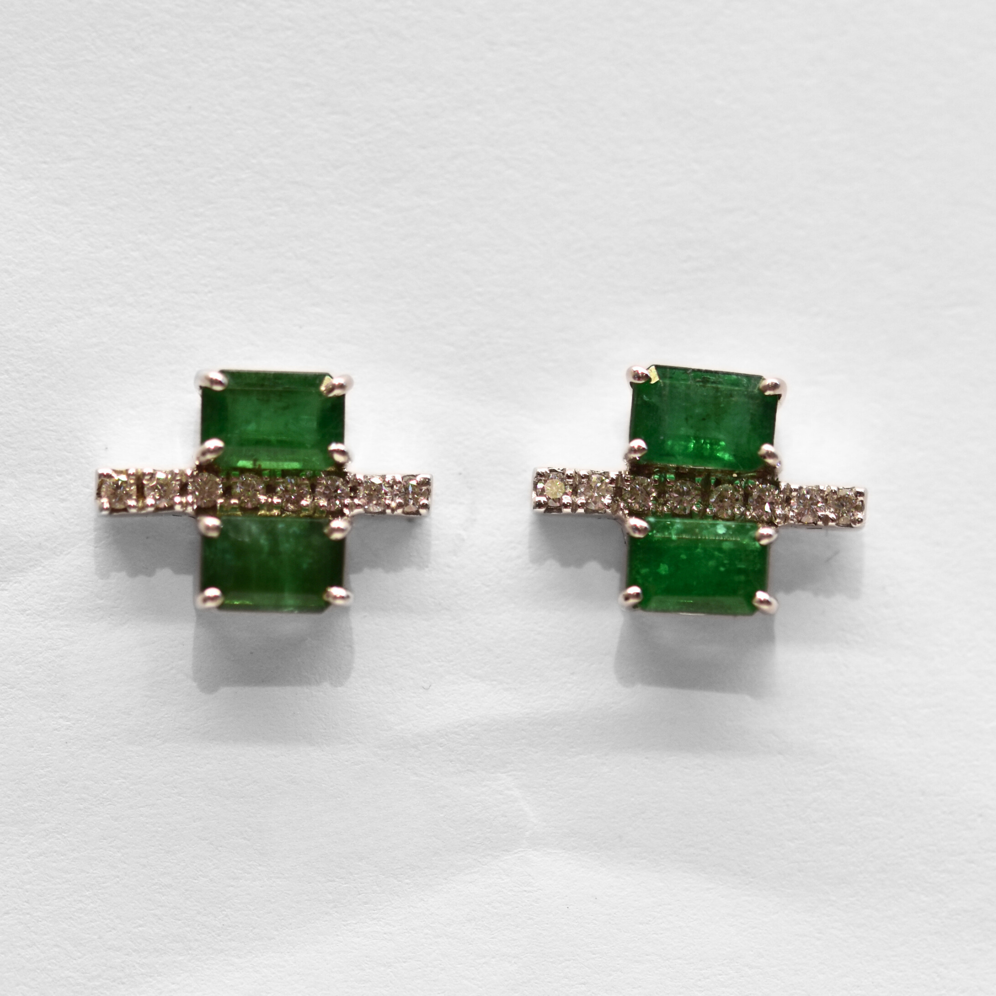 Picture of Natural Emerald & Diamond Studs