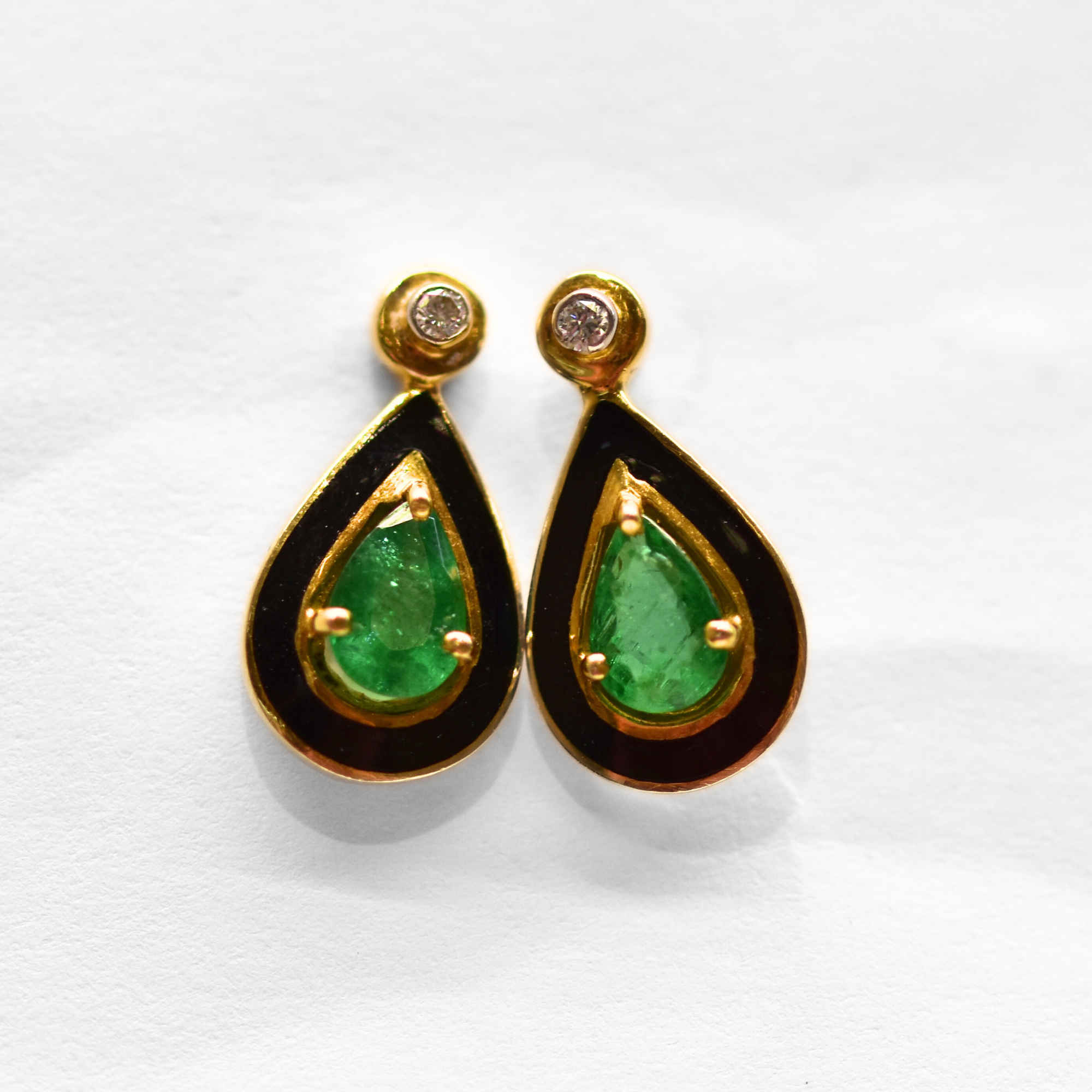 Picture of Natural Emerald & Diamond Studs